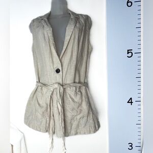 Tahari‎ Off-White Beige Linen One Button Vest Medium